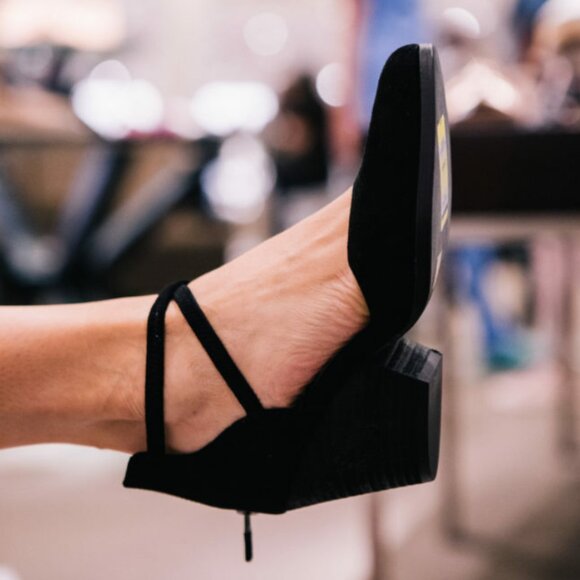 Eileen Fisher Shoes - Eileen Fisher sz 10 Tilda Black Suede Rear Zip Stacked Heel Pumps Wedges Straps